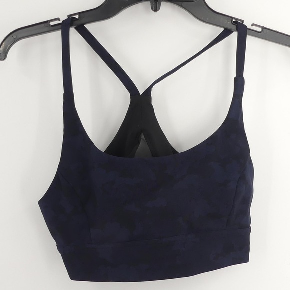 Lululemon Sports Bra Womens Size 10 Blue Camo Energy Bra Cross Back Yoga Gym - Picture 1 of 3